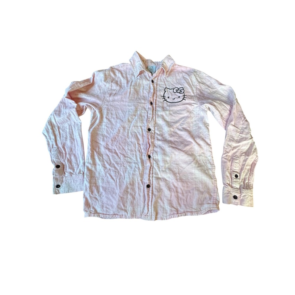 Hello Kitty Pink Plaid Button‎ Up Shirt Long Sleeve Women's Size L